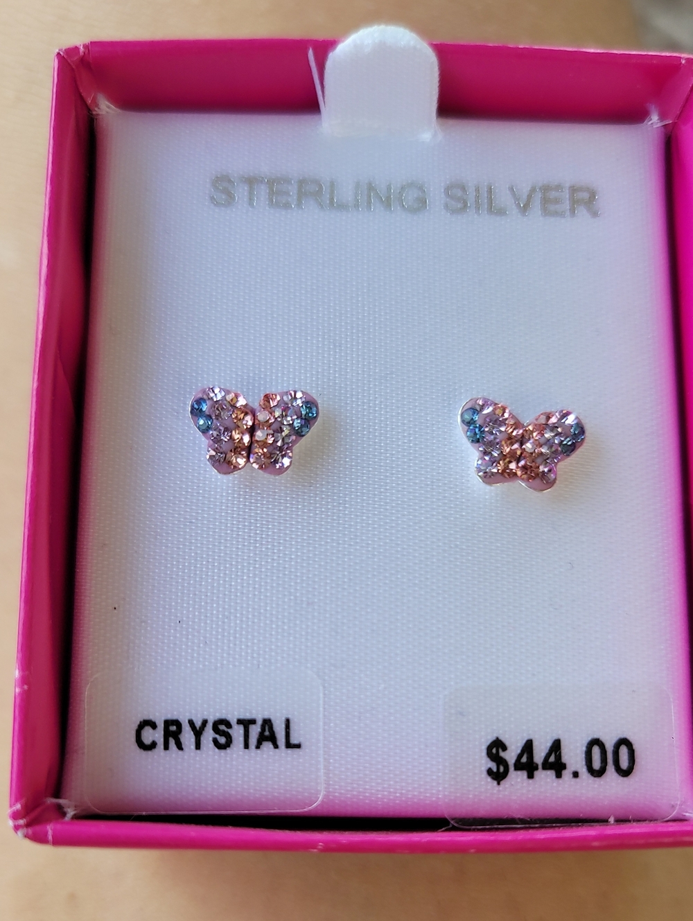 Sterling Silver Crystal Butterfly Stud Earrings - Pink Multicolor